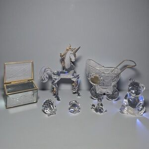 Vintage Glass Figurines 7pc Bundle Jewelry Box Unicorn Carriage Bear Pig Oyster